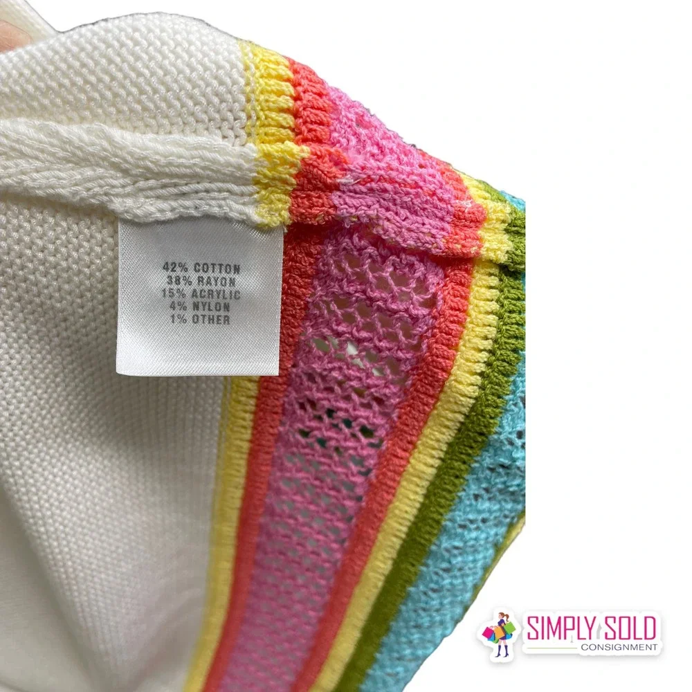 St. John Sport by Marie Gray Womens Cardigan Sweater Cream Knit Quarter Sleeve S